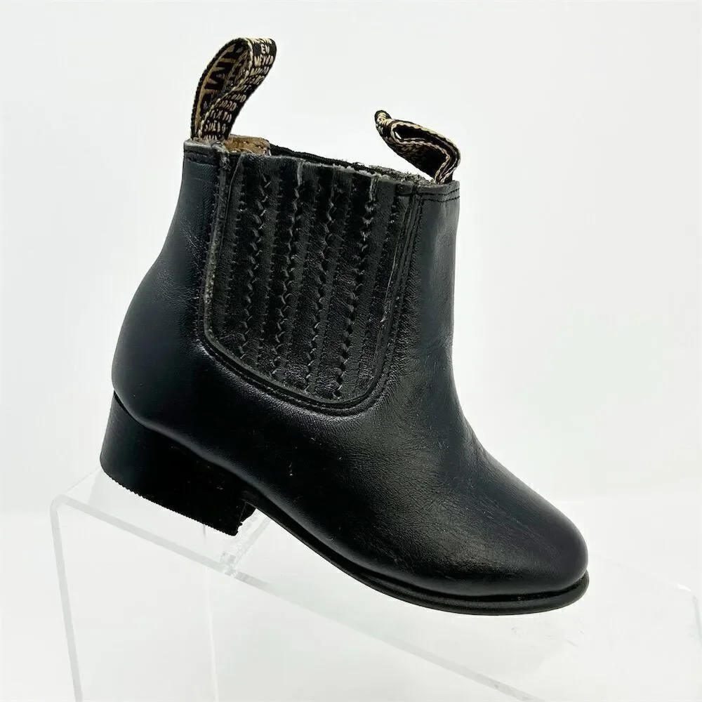Kid's Charro Black Leather Pull On Western Ankle Boots Size 10 Casual Mexico